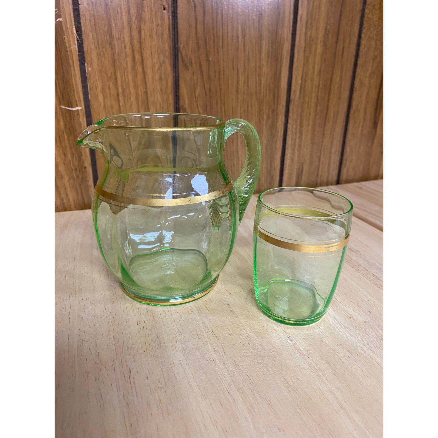 Uranium Glass Pitcher and Cup Set