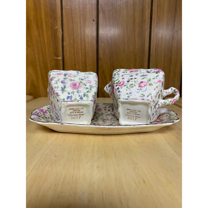 James Kent Longton Vintage Chelsea Rose Chintz Creamer Sugar & Tray