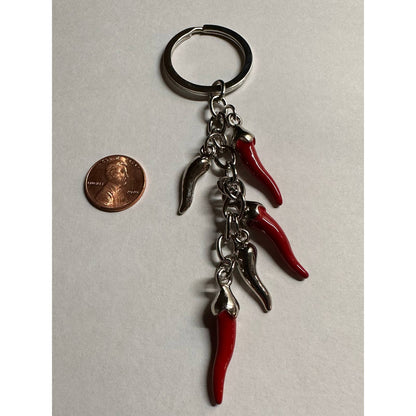 Silver and red Italian Horn keychain