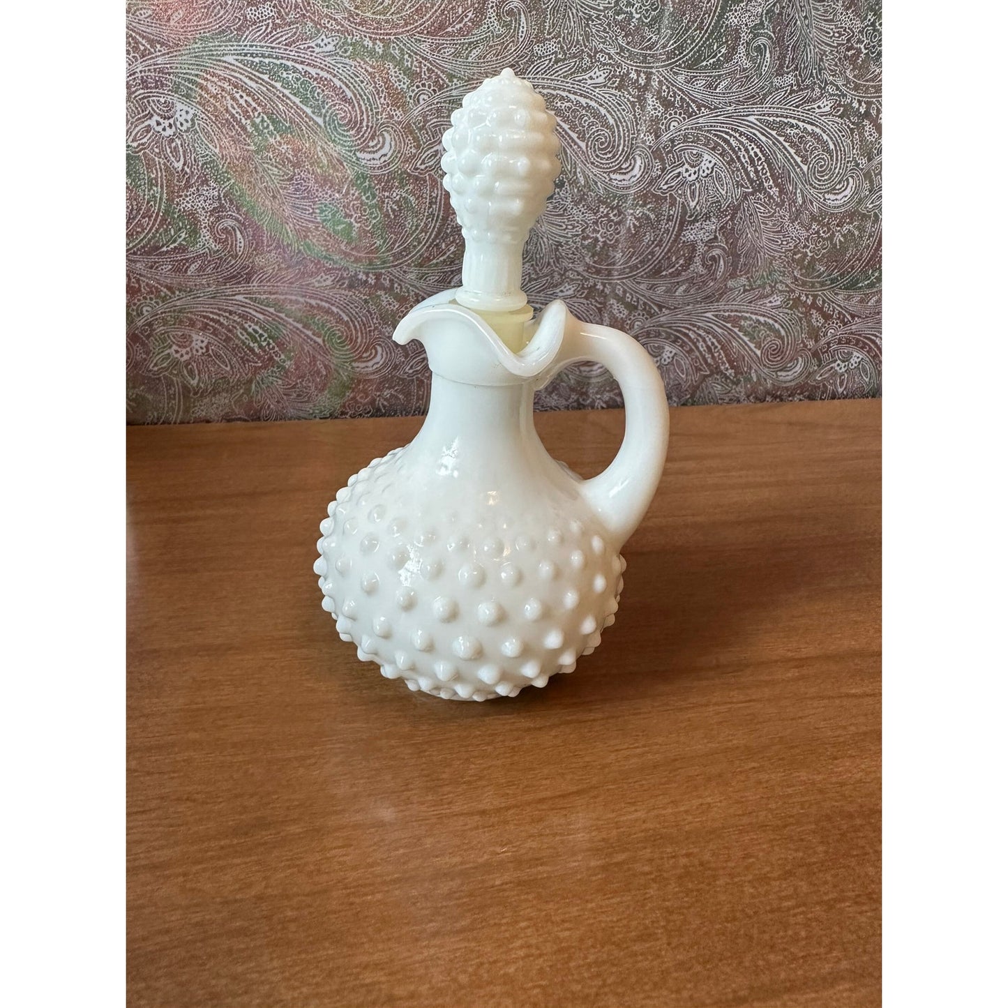 Vintage Avon hobnail milk-glass perfume/oil bottle with stopper