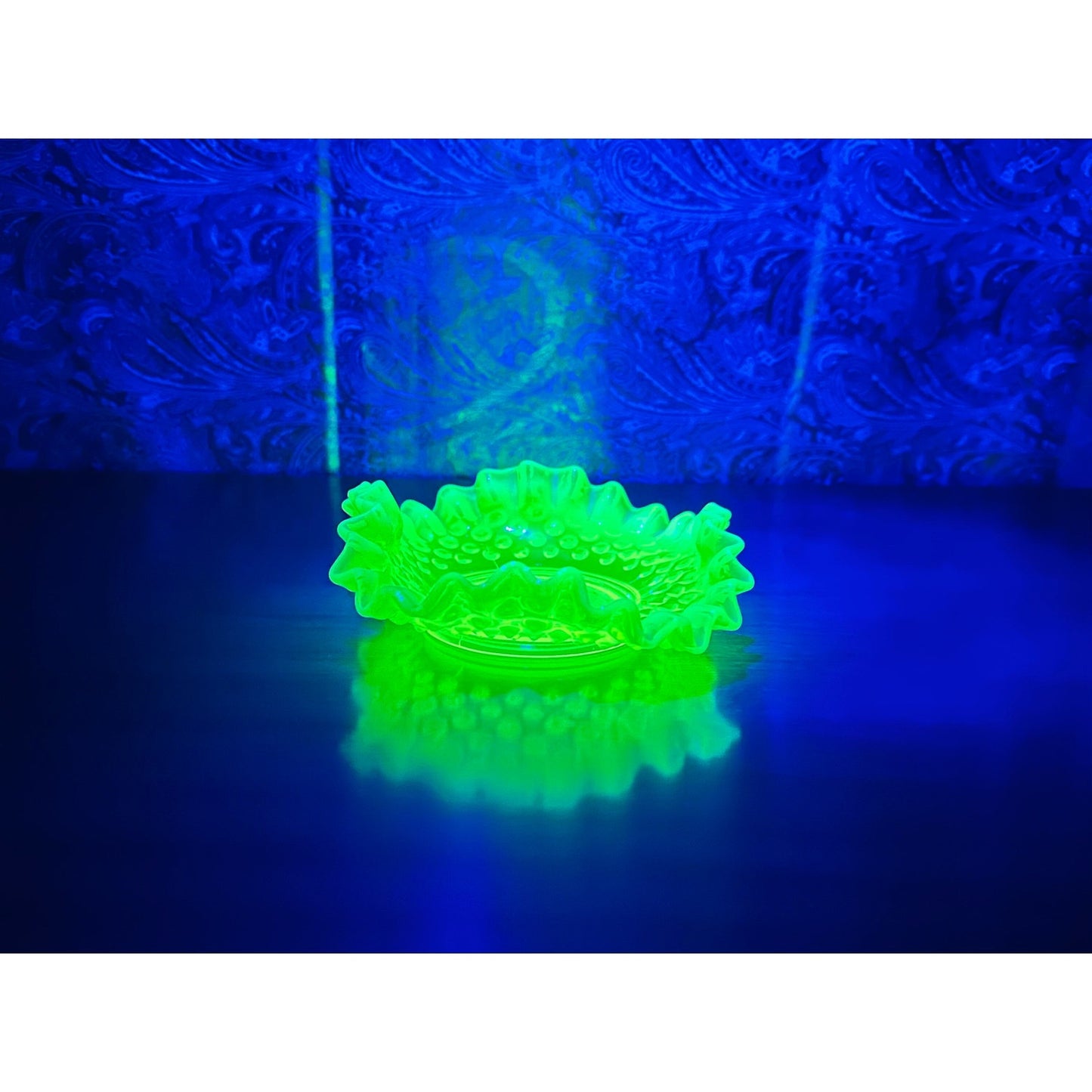 Vintage Fenton hobnail uranium glass candy dish/ trinket tray