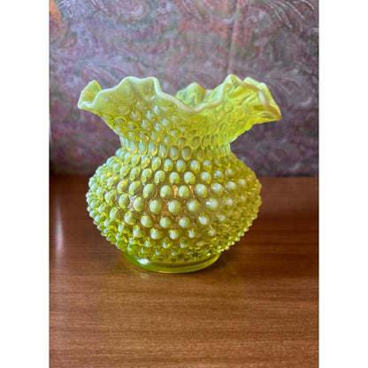 Vintage Fenton yellow topaz opalescent hobnail vase/bowl