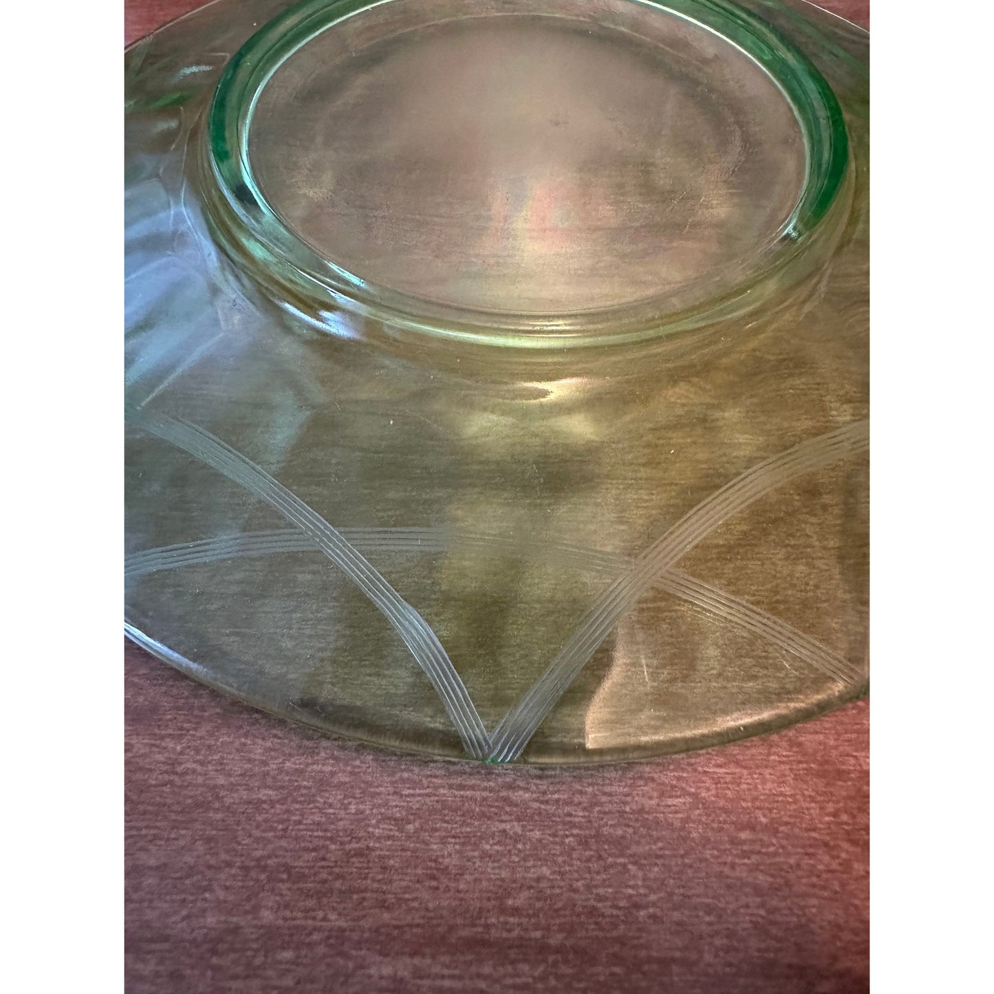 Vintage etched uranium glass plate swag pattern/Newport