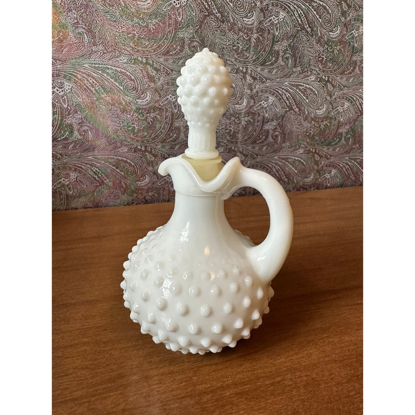 Vintage Avon hobnail milk-glass perfume/oil bottle with stopper