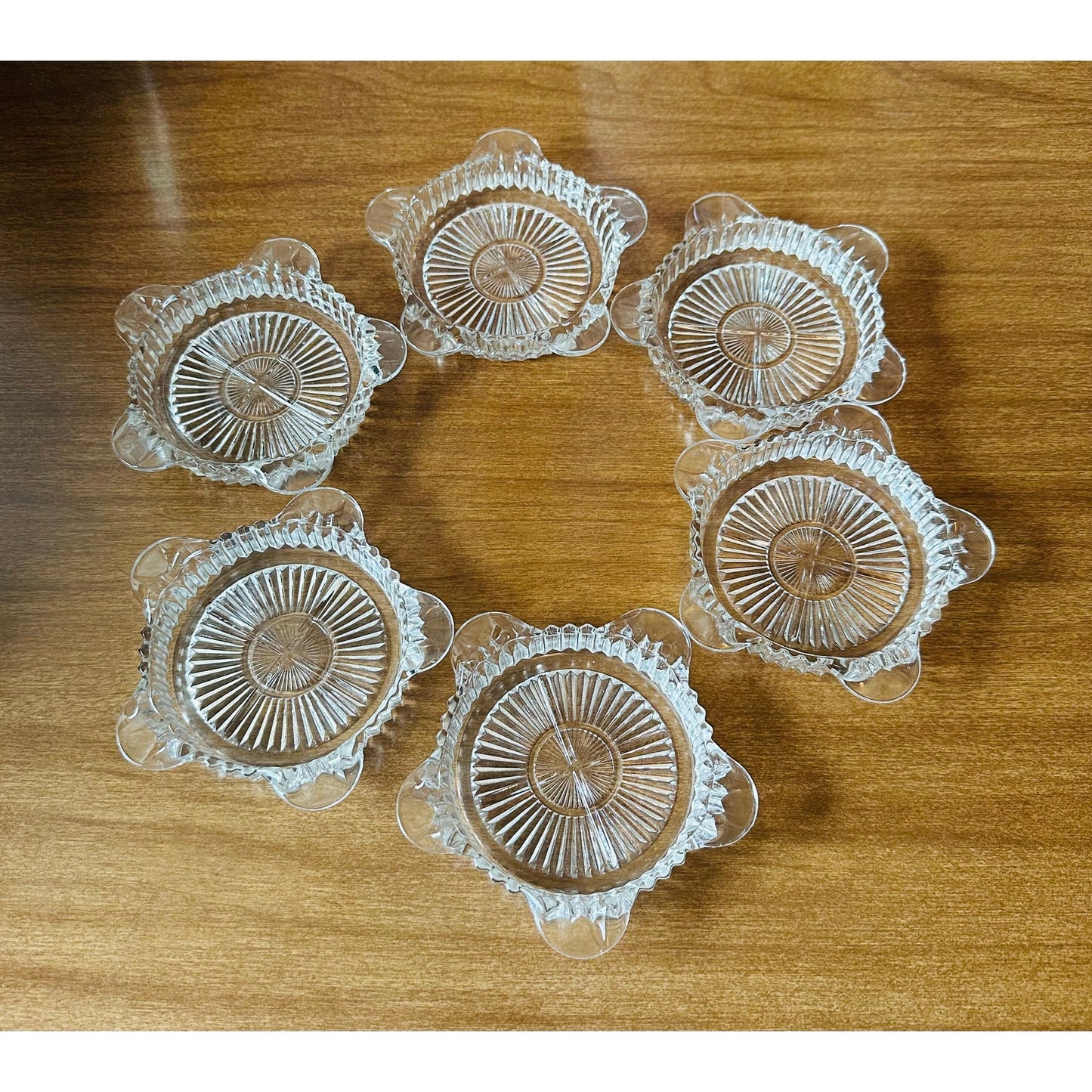 Vintage Anchor Hocking Queen Ann pattern set of 6 ashtray