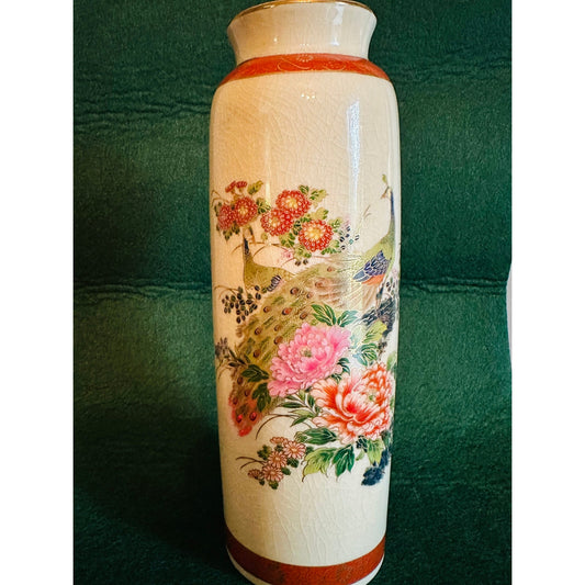 Vintage Japanese peacock vase MCI Japan sticker and red stamp