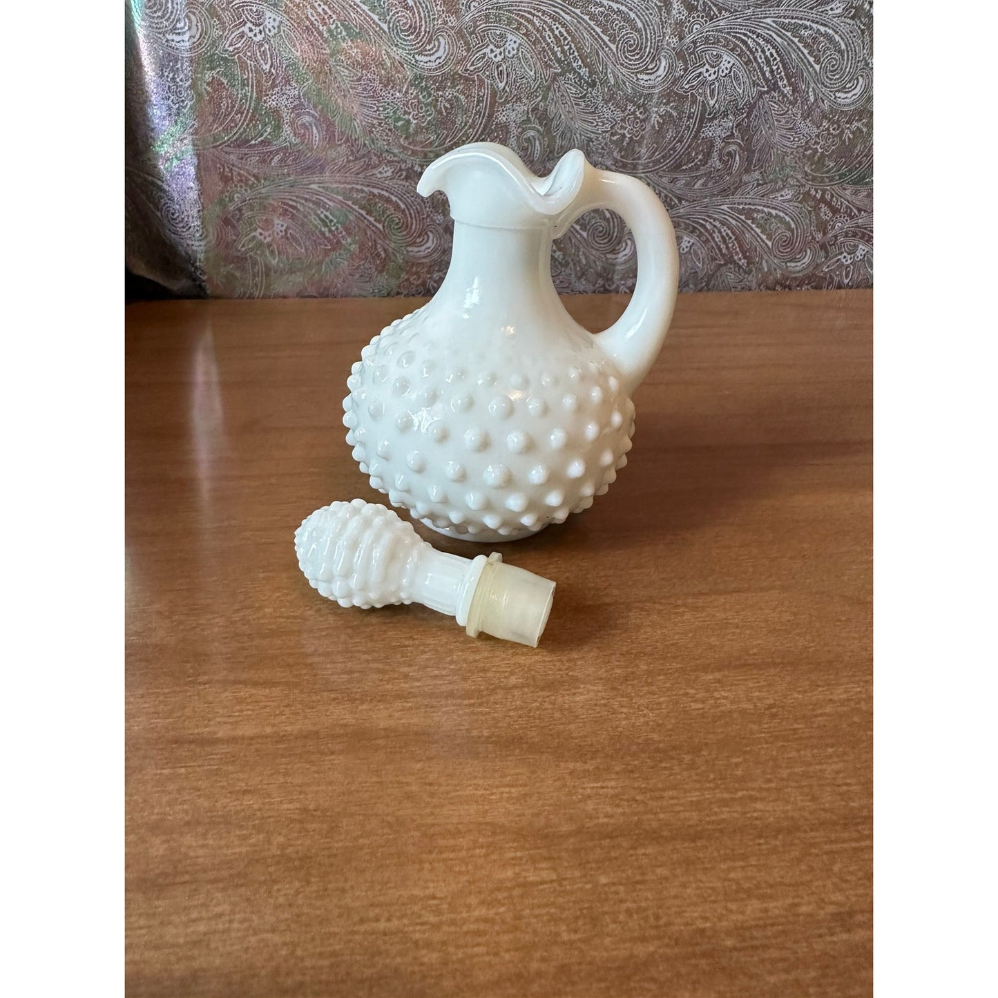 Vintage Avon hobnail milk-glass perfume/oil bottle with stopper