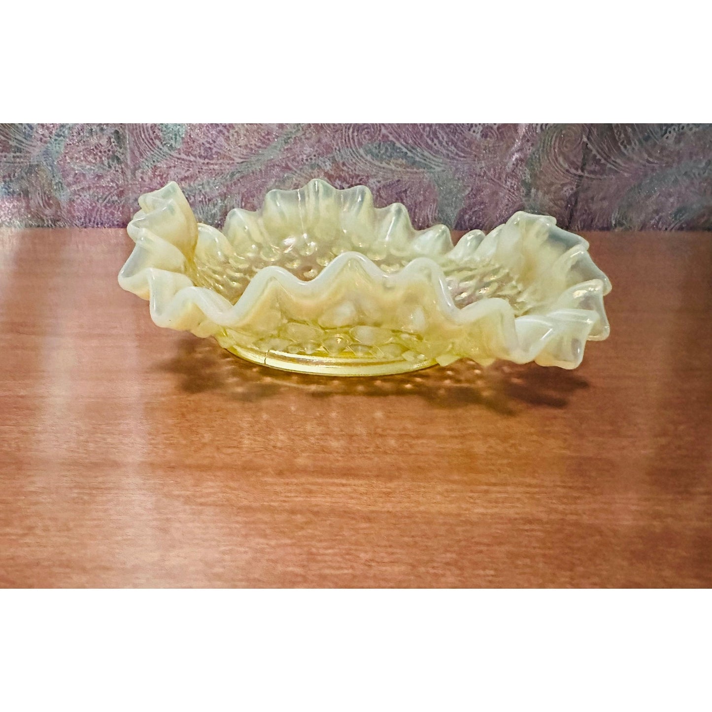 Vintage Fenton hobnail uranium glass candy dish/ trinket tray