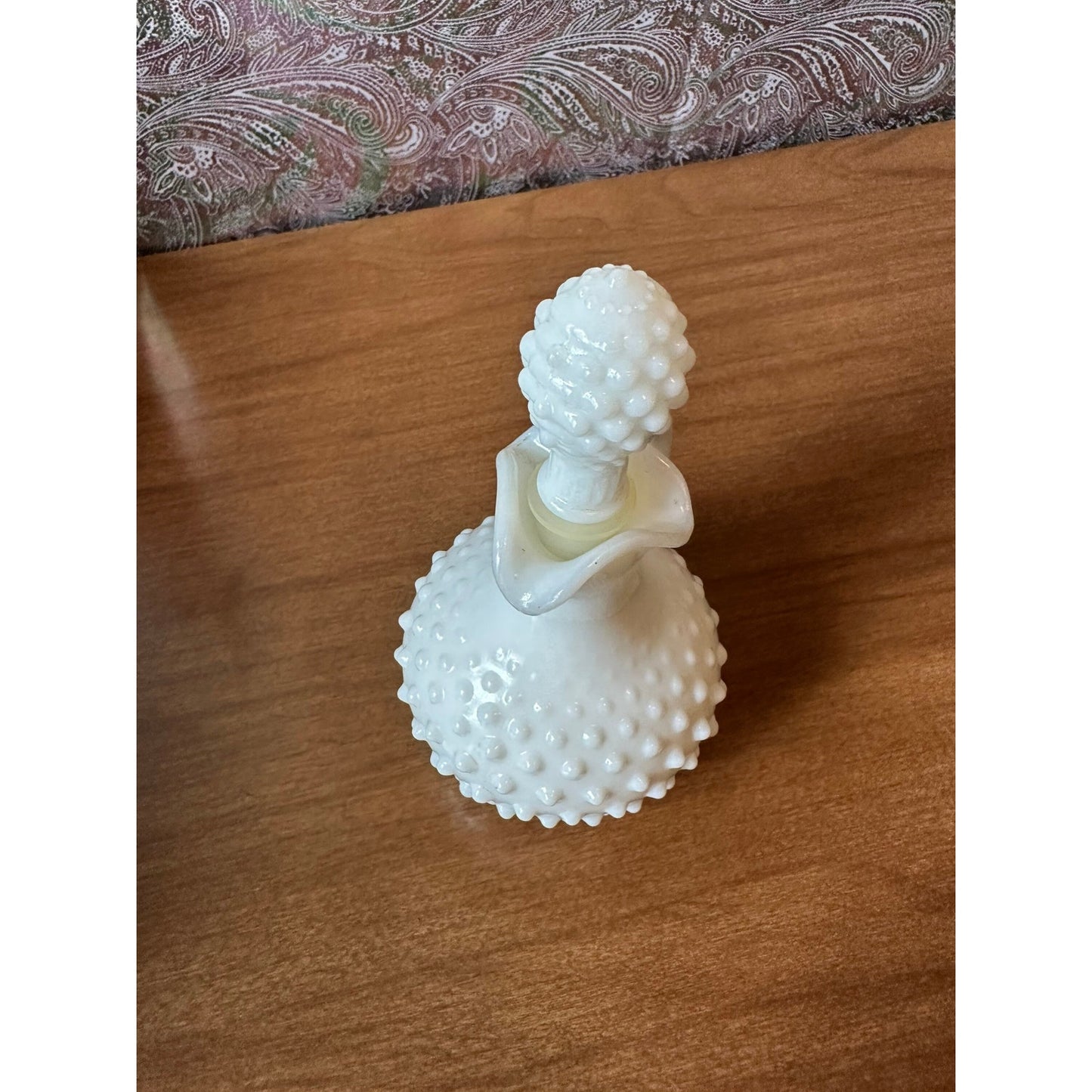 Vintage Avon hobnail milk-glass perfume/oil bottle with stopper