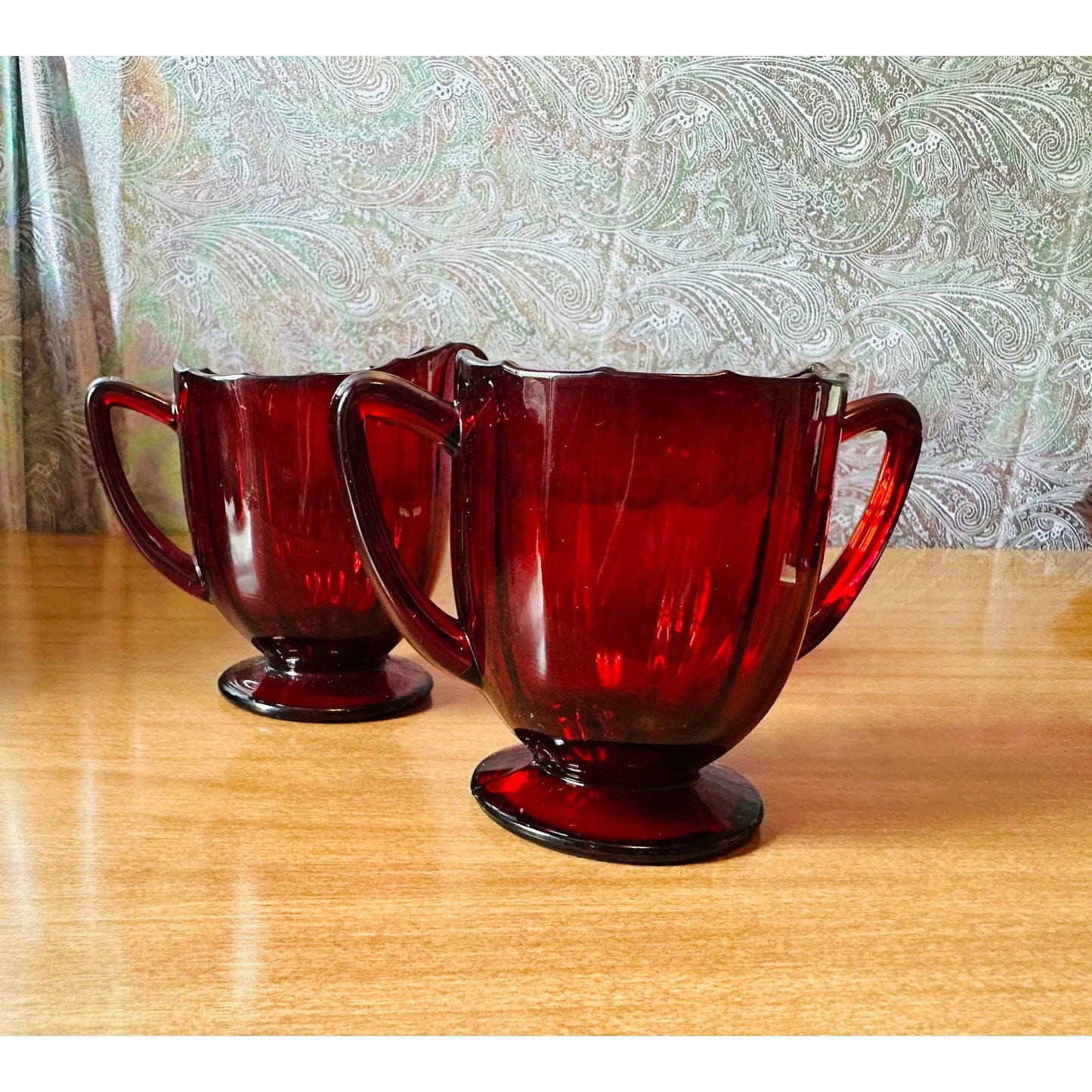 Vintage 34 Ruby Red glass creamer and open sugar set