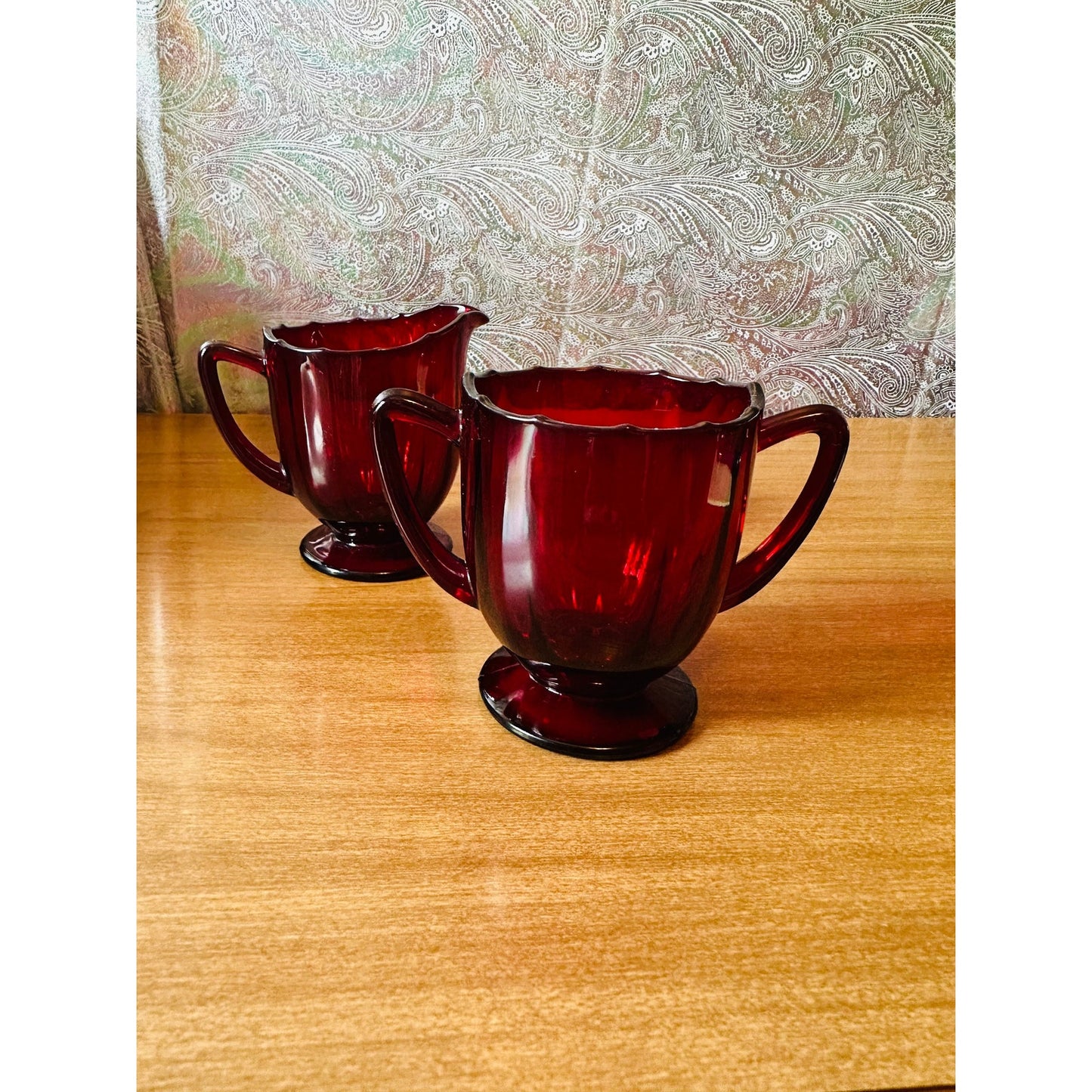 Vintage 34 Ruby Red glass creamer and open sugar set