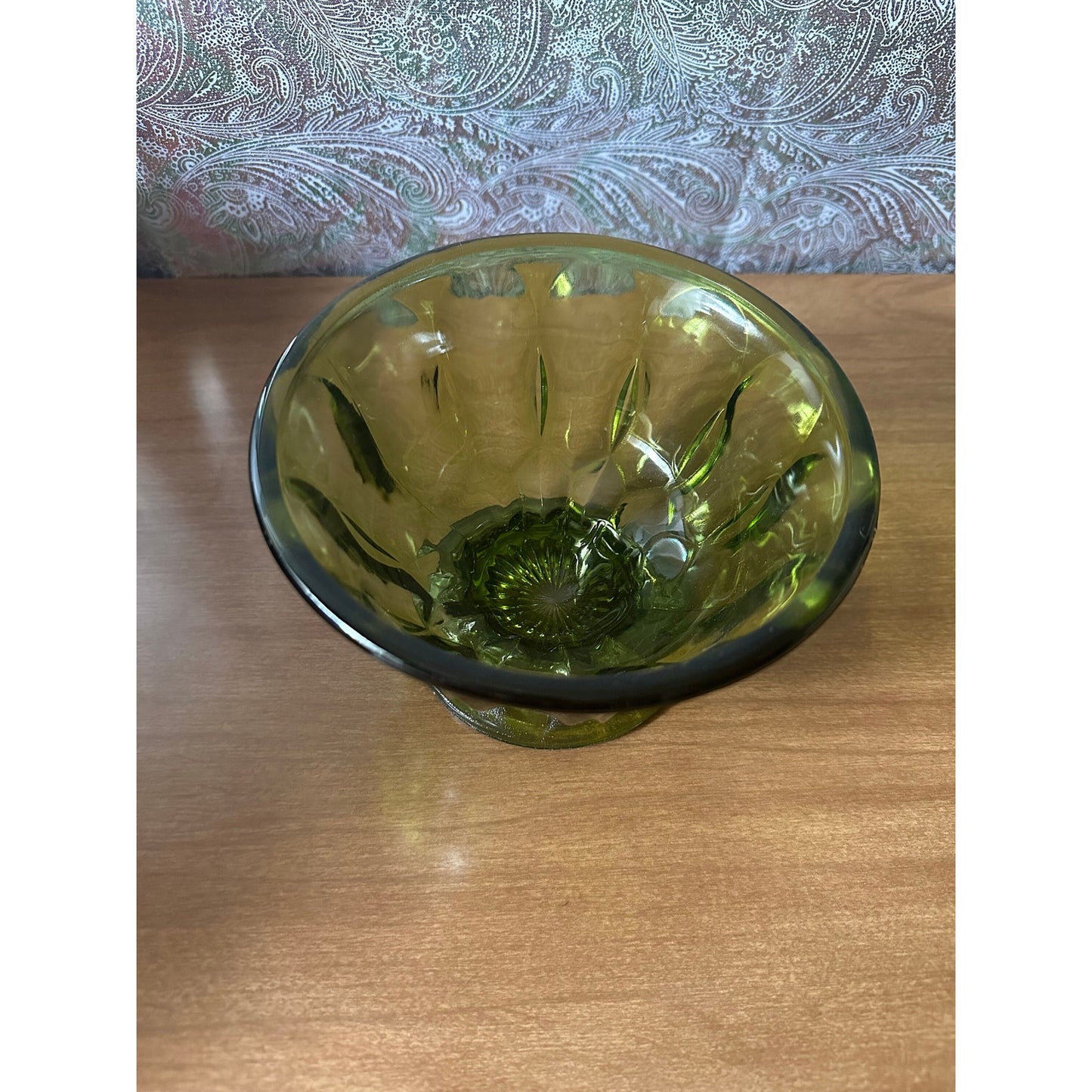 Vintage Anchor Hocking Fairfield green glass pedestal candy bowl/Trinket dish