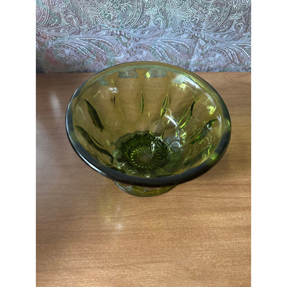 Vintage Anchor Hocking Fairfield green glass pedestal candy bowl/Trinket dish