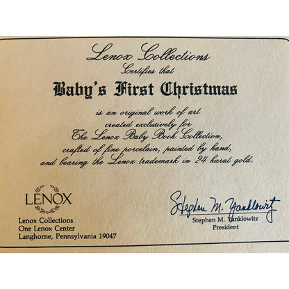 Lenox The baby book collection Babys first Christmas hand painted 24k Lenox stamp