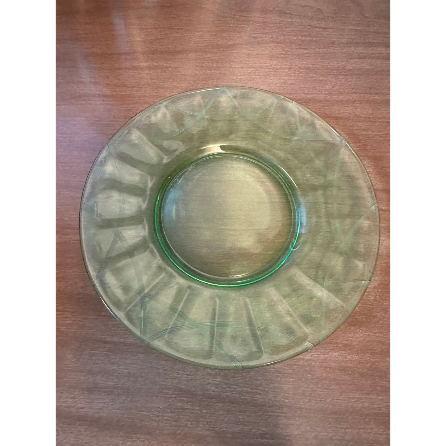 Vintage etched uranium glass plate swag pattern/Newport