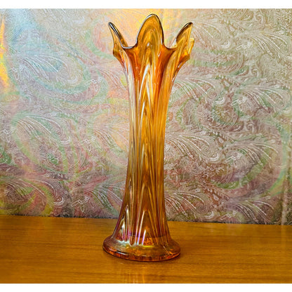 Antique Fenton Boggy bayou 10” tall swing marigold and iridescent carnival glass vase