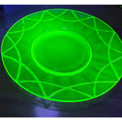 Vintage etched uranium glass plate swag pattern/Newport