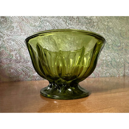 Vintage Anchor Hocking Fairfield green glass pedestal candy bowl/Trinket dish