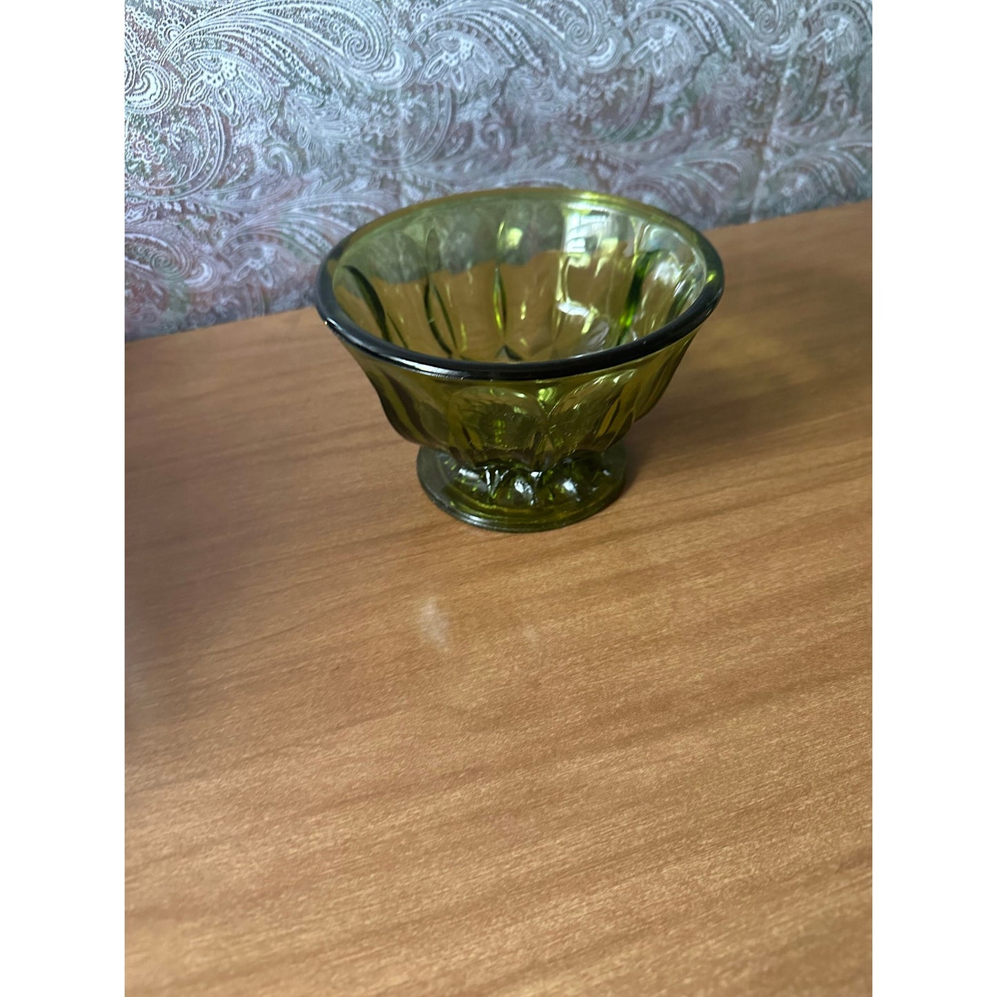 Vintage Anchor Hocking Fairfield green glass pedestal candy bowl/Trinket dish