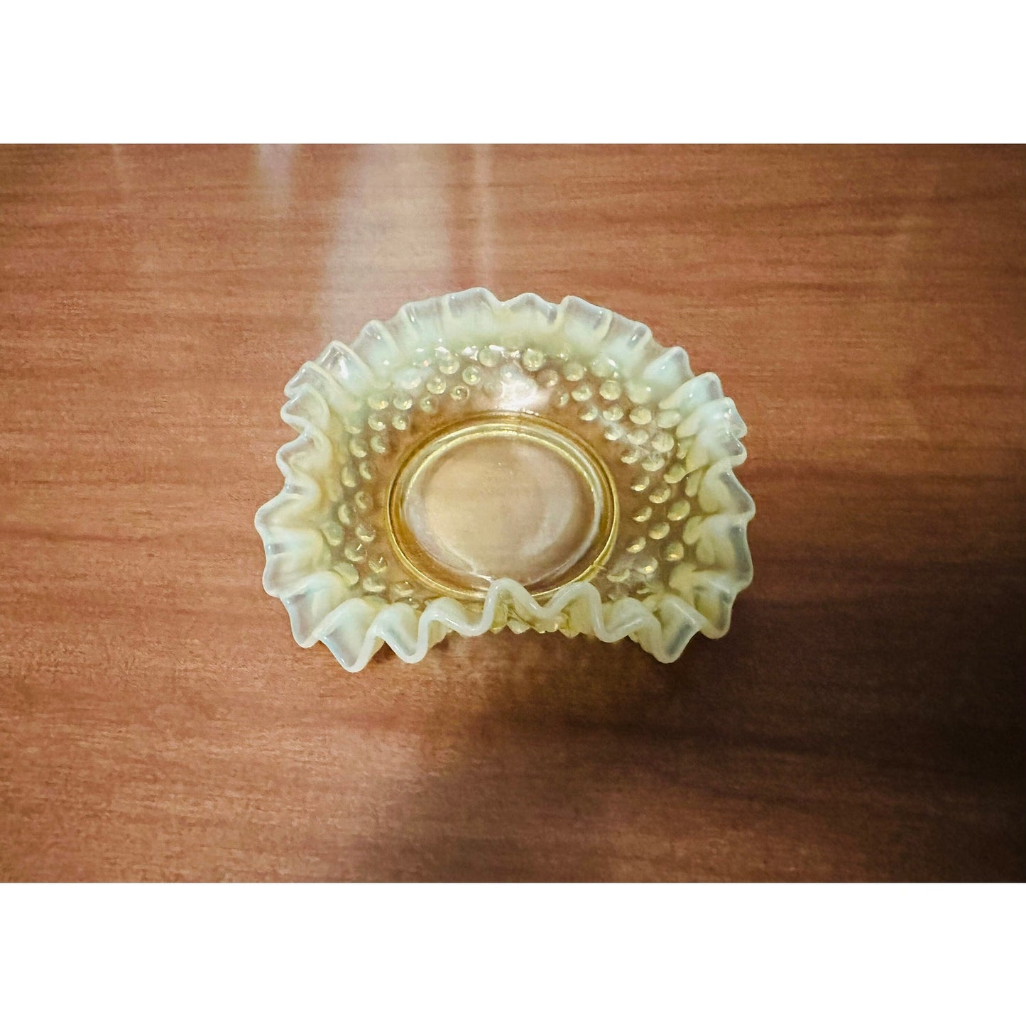 Vintage Fenton hobnail uranium glass candy dish/ trinket tray