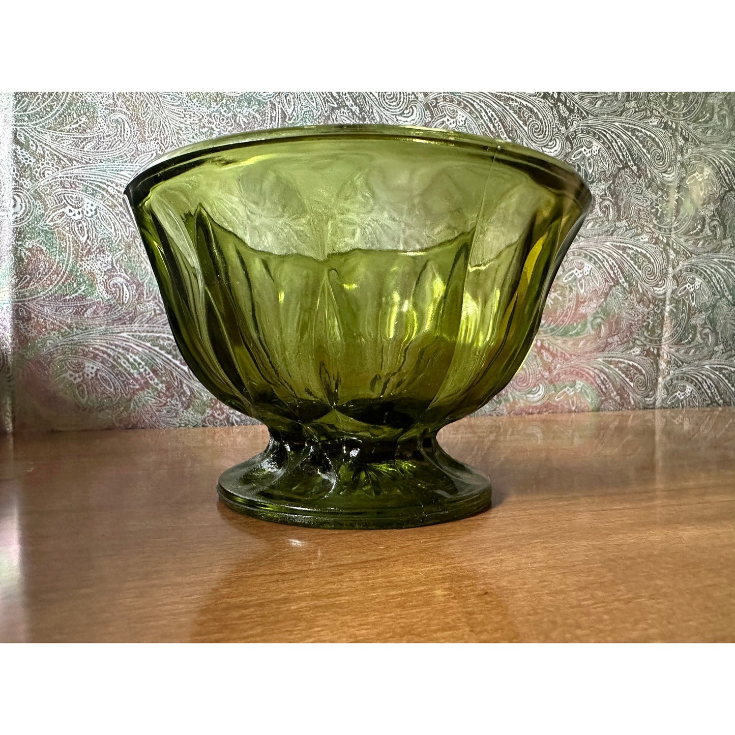 Vintage Anchor Hocking Fairfield green glass pedestal candy bowl/Trinket dish