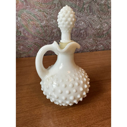 Vintage Avon hobnail milk-glass perfume/oil bottle with stopper