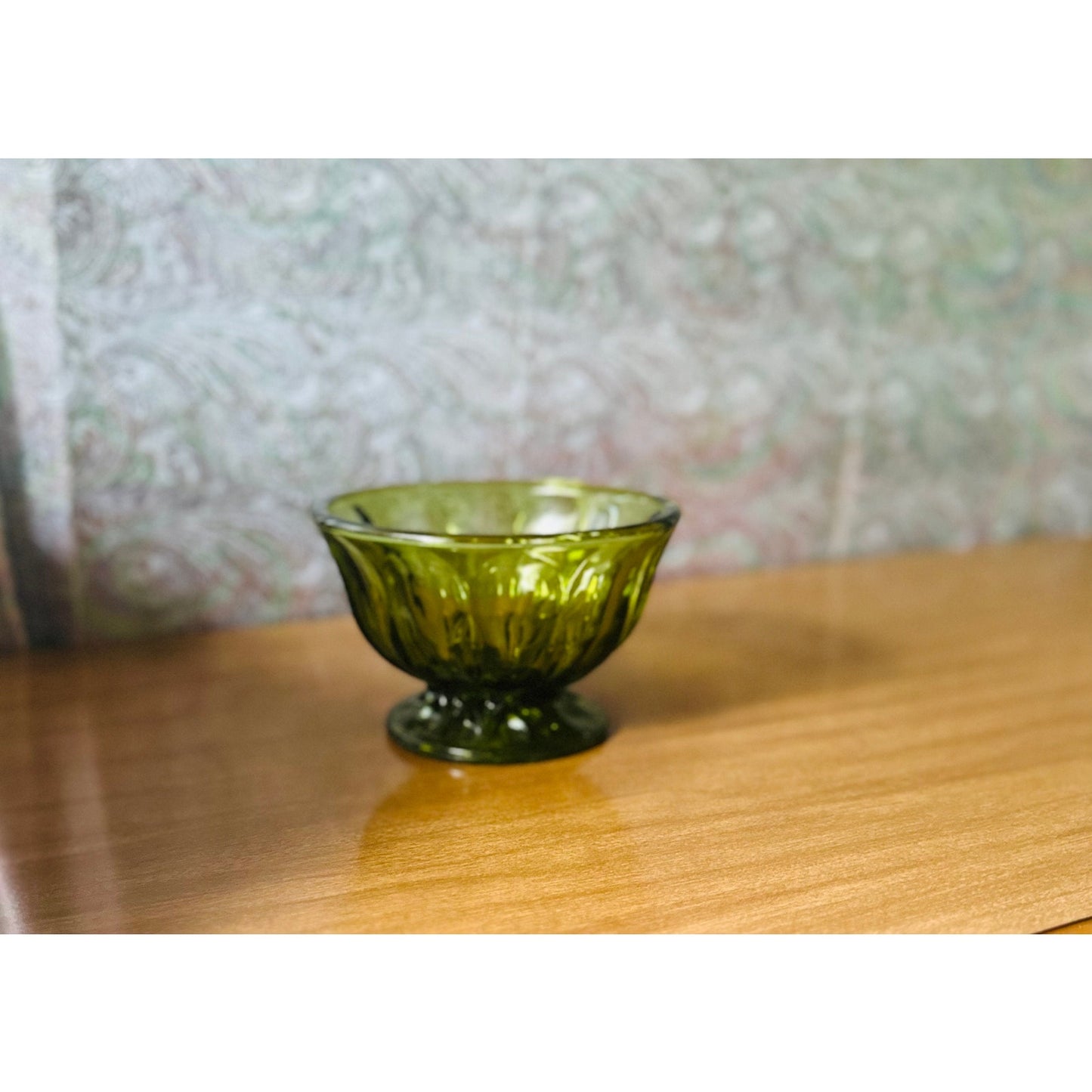 Vintage Anchor Hocking Fairfield green glass pedestal candy bowl/Trinket dish