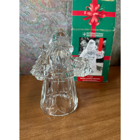 Vintage international silver company 7 1/2 inch tall 24% full lead crystal Santa candle stick holder