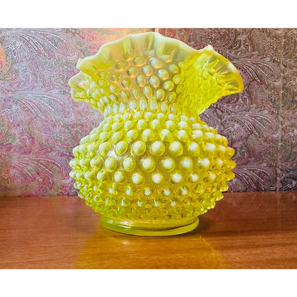 Vintage Fenton yellow topaz opalescent hobnail vase/bowl