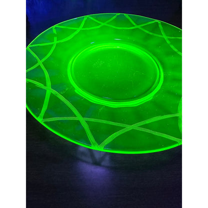 Vintage etched uranium glass plate swag pattern/Newport