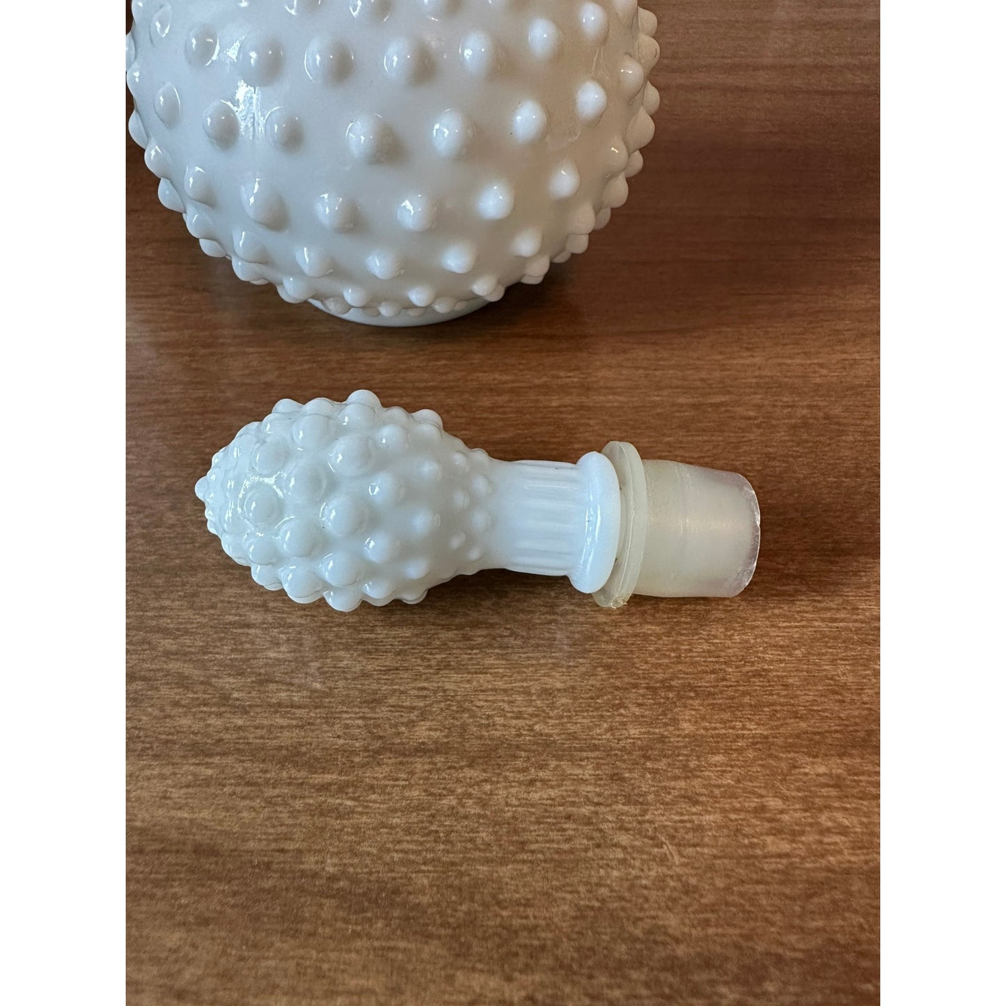 Vintage Avon hobnail milk-glass perfume/oil bottle with stopper