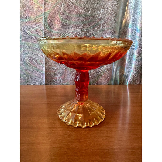 Vintage gold , red pedestal candy dish