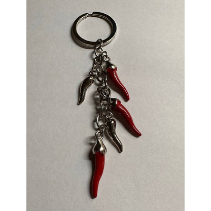 Silver and red Italian Horn keychain