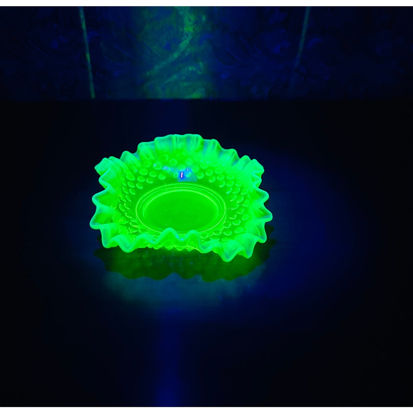 Vintage Fenton hobnail uranium glass candy dish/ trinket tray